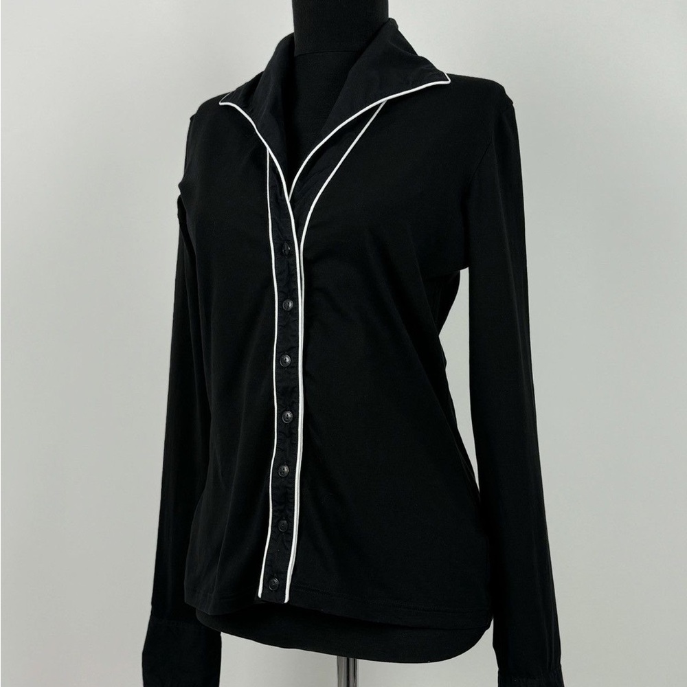 Anne Fontaine Black Fitted Notched Collar Shirt